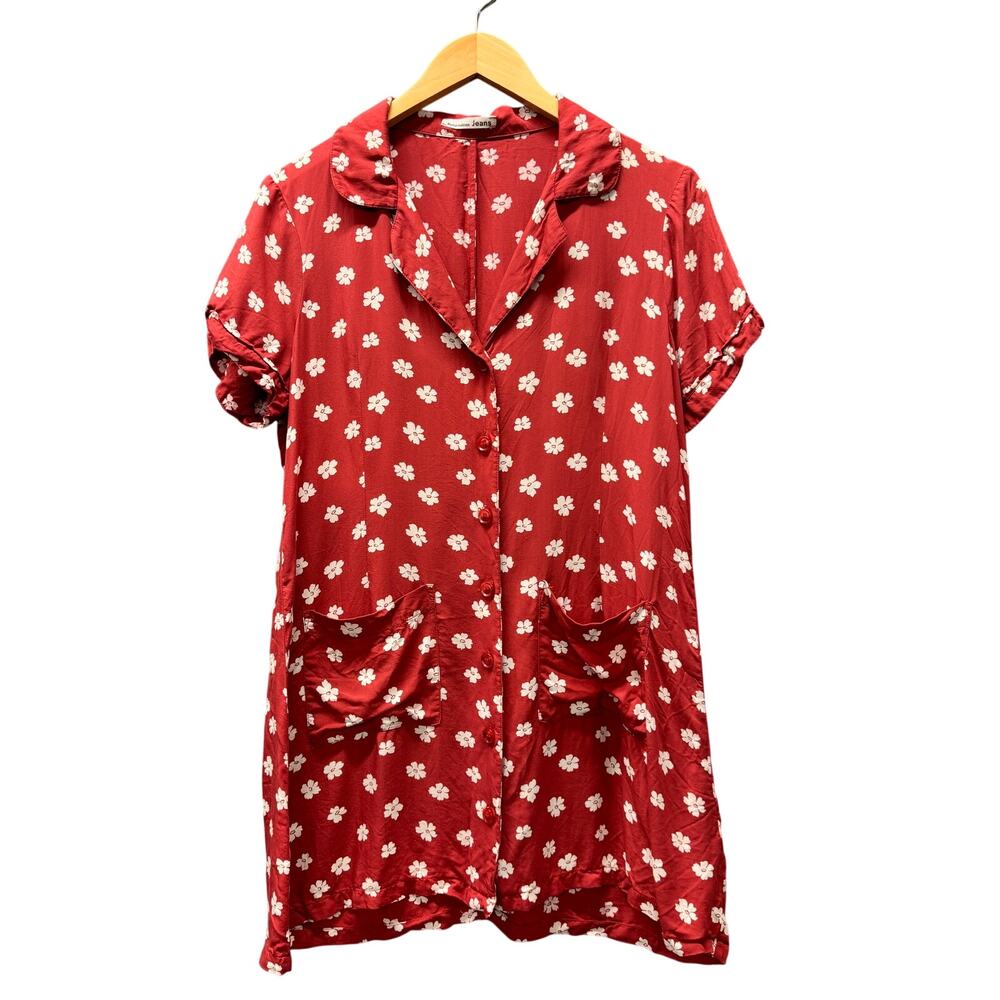 Reformation Plymouth Shirt Dress Red Delia Floral Mini Button‎ Up + Pockets